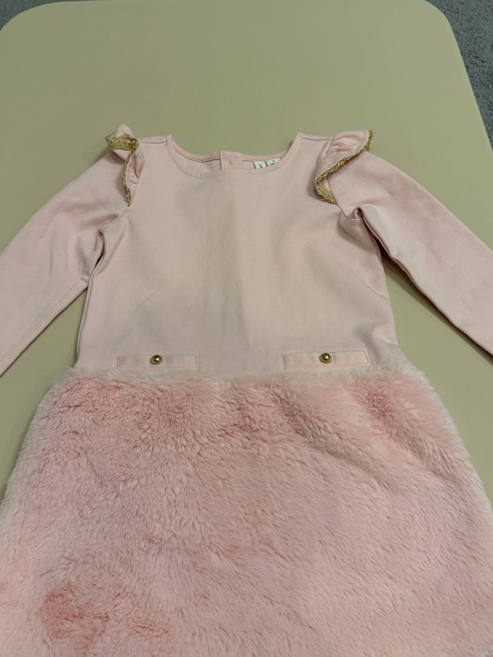 Janie and Jack Pink Faux-Fur Trim Long Sleeve Dress